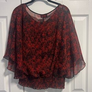 By & By Animal Print Sheer Batwing Sleeved Top